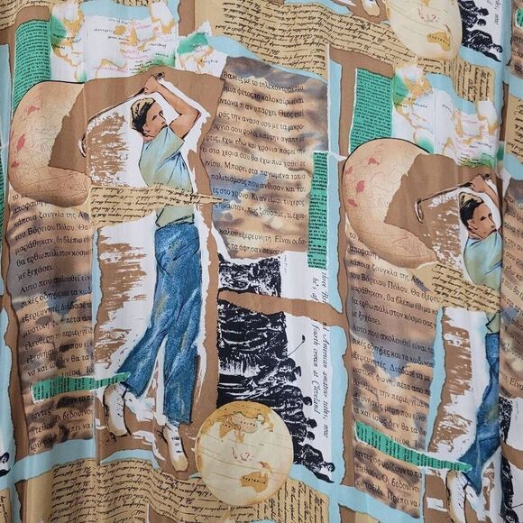 Vintage Silk Club Golf World 100% Silk‎ Robe One Size Beige Tan Green Belted EUC - Picture 4 of 7